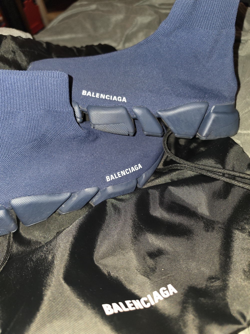 Balenciaga Navy Knit Speed Trainer with Sculpted Sole